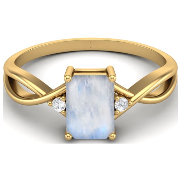 925 Sterling Silver Gold Vemreil 7x5mm Octagon Shape Moonstone Women Celtic Valentines Day Gifts Ring