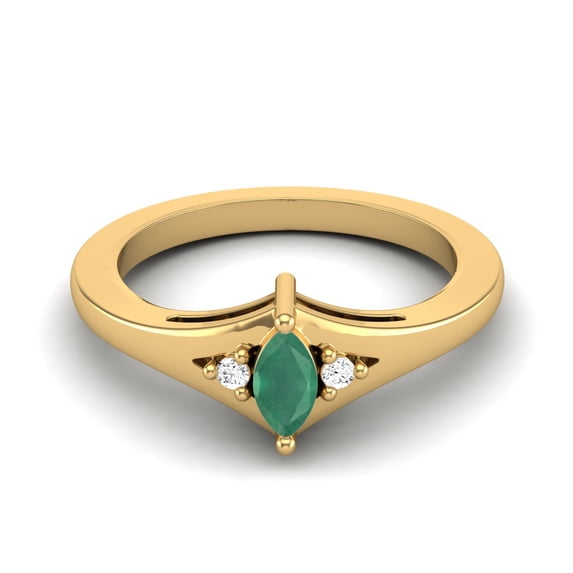 925 Sterling Silver Gold Vermeil 0.29 Cts Marquise Shape Emerald Three Stone Women Mother's Day Gift Ring