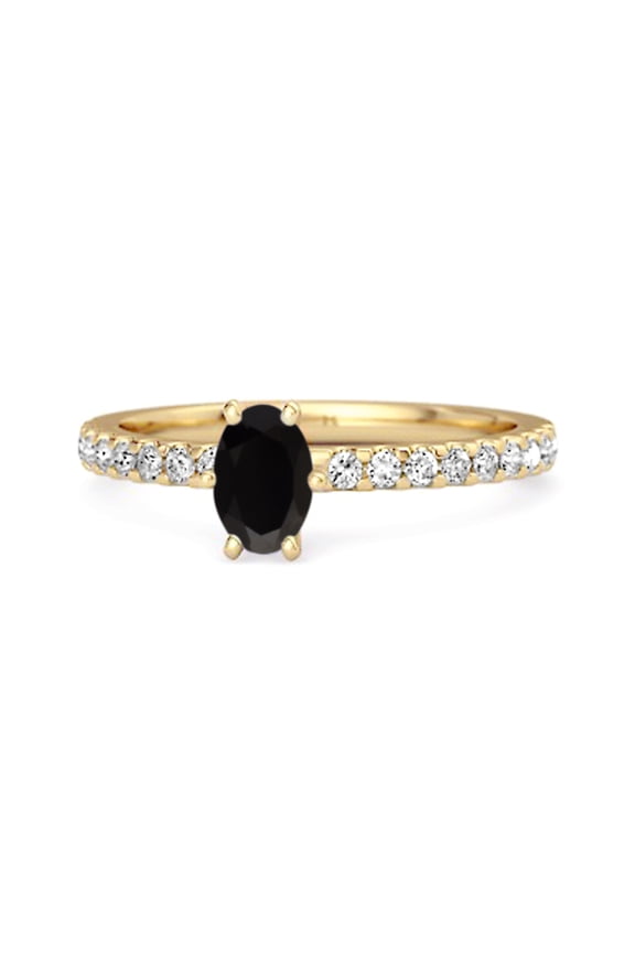 925 Sterling Silver Gold Vermeil 0.62 Ctw Black Spinel Solitaire Accent Dazzling Women Valentines Day Gifts Ring