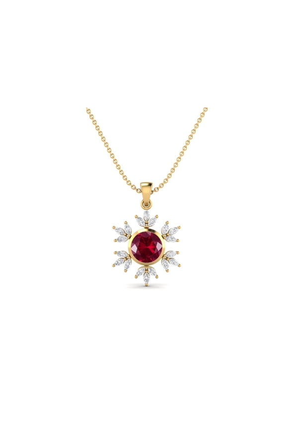 925 Sterling Silver Gold Vermeil 10MM Round Ruby Elegant Flower Women Valentines Day Gifts Necklace
