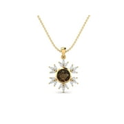 MOONEYE 925 Sterling Silver Gold Vermeil 10MM Round Smoky Quartz Elegant Flower Women Valentines Day Gifts Necklace