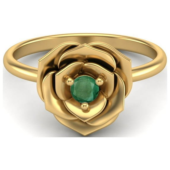 925 Sterling Silver Gold Vermeil 3 MM Round Emerald Blossom Rose Flower Valentines Day Gifts Ring