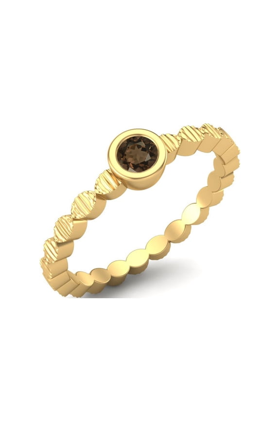925 Sterling Silver Gold Vermeil 3mm Round Smoky Quartz Stackable Women Wedding Ring