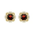 thumbnail image 1 of 925 Sterling Silver Gold Vermeil 5mm Round Garnet Flower Halo Women Mother's Day Gift Stud Earrings, 1 of 4