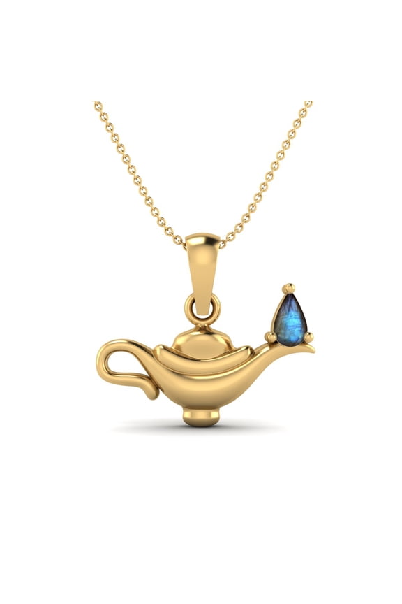 925 Sterling Silver Gold Vermeil 5x3 MM Pear Labradorite Dainty Aladdin Lamp Necklace