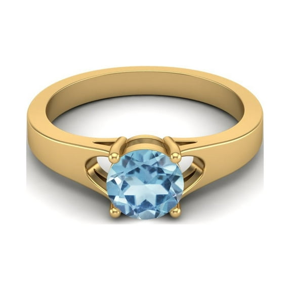 925 Sterling Silver Gold Vermeil 6mm Round Blue Topaz Solitaire Women Valentines Day Gifts Ring