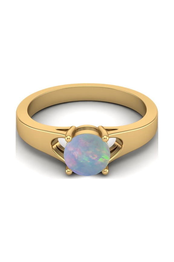 925 Sterling Silver Gold Vermeil 6mm Round Ethiopian Opal Solitaire Women Valentines Day Gifts Ring