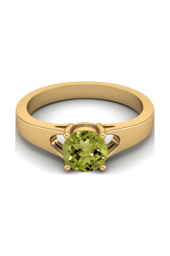 925 Sterling Silver Gold Vermeil 6mm Round Peridot Solitaire Women Valentines Day Gifts Ring