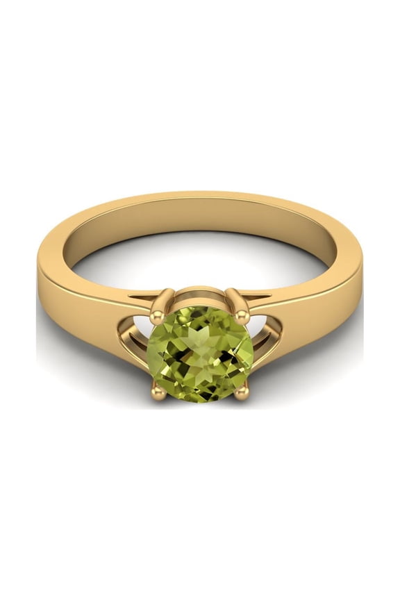925 Sterling Silver Gold Vermeil 6mm Round Peridot Solitaire Women Valentines Day Gifts Ring