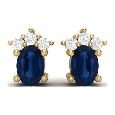 925 Sterling Silver Gold Vermeil 6x4mm Oval Shape Blue Sapphire Solitaire Valentines Day Gifts Women Earrings