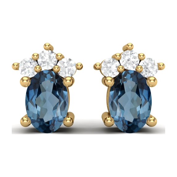 925 Sterling Silver Gold Vermeil 6x4mm Oval Shape London Blue Topaz Solitaire Mother's Day Gift Women Earrings