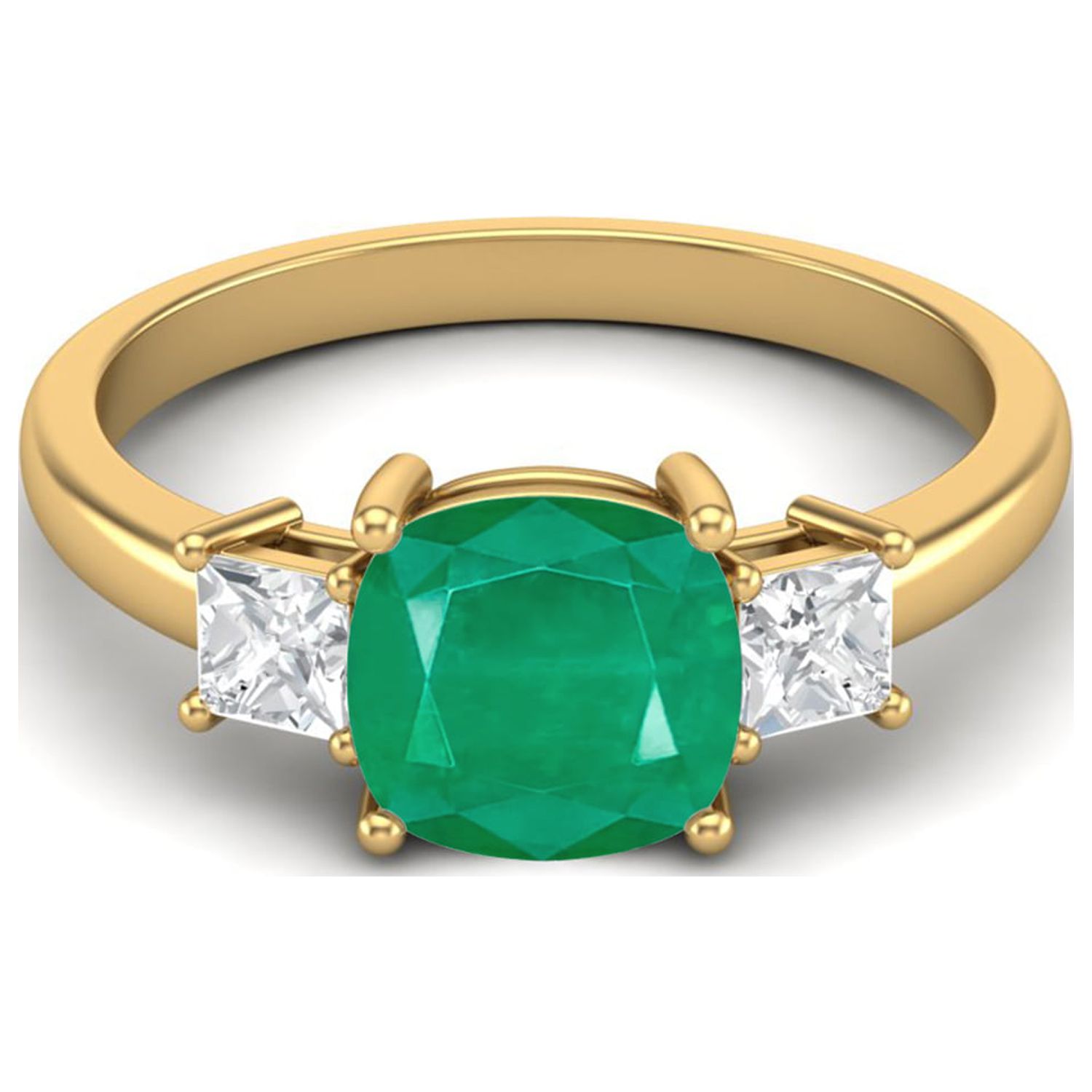 925 Sterling Silver Gold Vermeil 7 MM Cushion Shape Emerald Three Stone Engagement Women Mother
