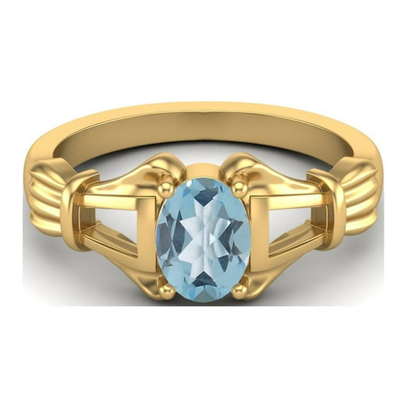 Mooneye 925 Sterling Silver Gold Vermeil 7x5mm Oval Shape Blue Topaz Engagement Women Ring
