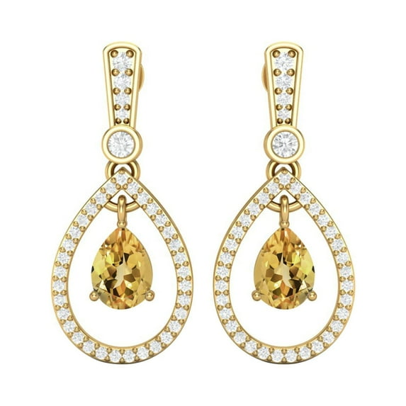 925 Sterling Silver Gold Vermeil 7x5mm Pear Citrine Teardrop Dangle Mother's Day Gift Earrings