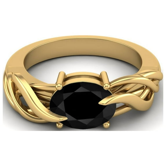 925 Sterling Silver Gold Vermeil 9X7MM Oval Shape Black Spinel Solitaire Women Valentines Day Gifts Ring