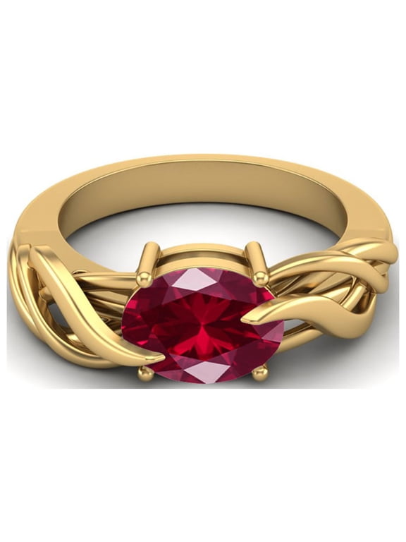 925 Sterling Silver Gold Vermeil 9X7MM Oval Shape Synthetic Ruby Solitaire Women Valentines Day Gifts Ring