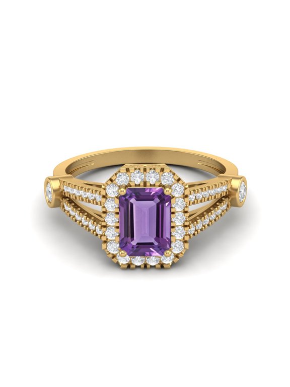 925 Sterling Silver Gold Vermeil 9X7mm Cushion Amethyst 925 Sterling Silver Solitaire Split Shank Valentines Day Gifts Ring