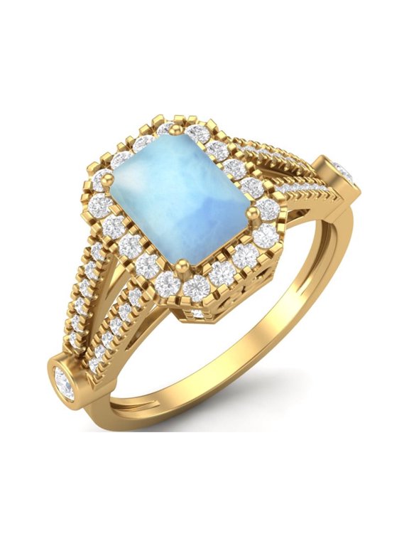 925 Sterling Silver Gold Vermeil 9X7mm Cushion Larimar 925 Sterling Silver Solitaire Split Shank Mother's Day Gift Ring