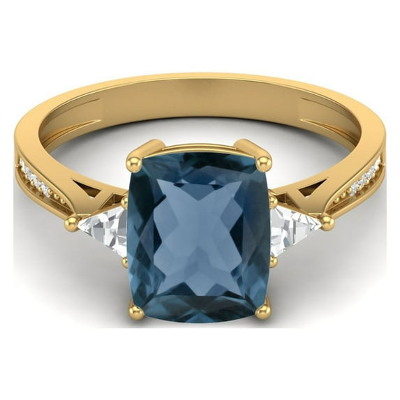 925 Sterling Silver Gold Vermeil 9X7mm Cushion London Blue Topaz Solitaire Women Mother's Day Gift Ring