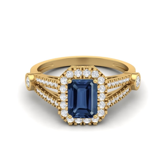 925 Sterling Silver Gold Vermeil 9X7mm Cushion Simulated Blue Sapphire 925 Sterling Silver Solitaire Split Shank Valentines Day Gifts Ring