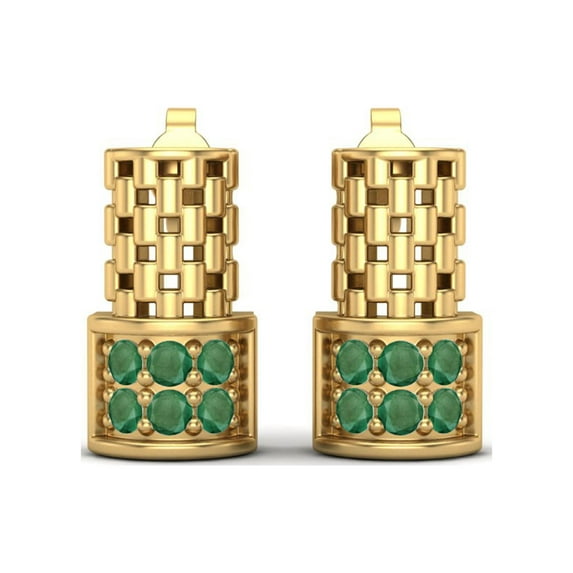 925 Sterling Silver Gold Vermeil Elegance Round Emerald Women Stud Valentines Day Gifts Earrings