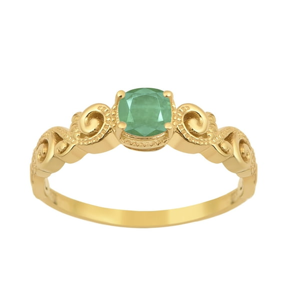 925 Sterling Silver Gold Vermeil Emerald Cushion 6mm Women's Solstic Valentines Day Gifts Ring, 0.75 Ct