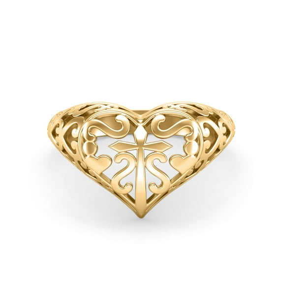 925 Sterling Silver Gold Vermeil Filigree Christian Cross Dainty Heart Women Valentines Day Gifts Ring