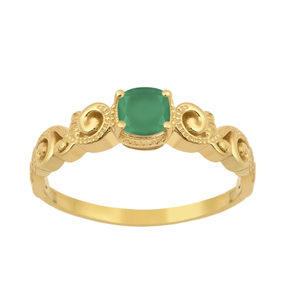 925 Sterling Silver Gold Vermeil Green Onyx Cushion 6mm Women's Solstic Mother's Day Gift Ring, 0.75 Ct
