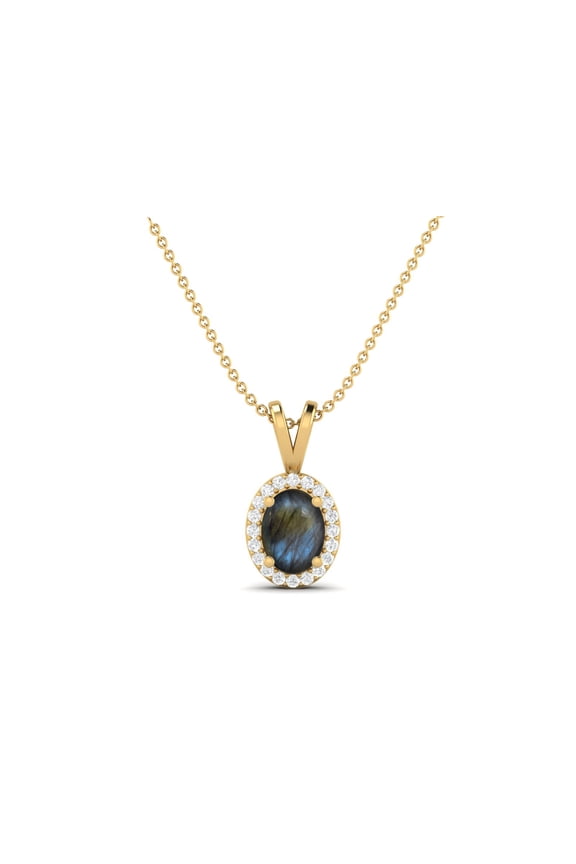 925 Sterling Silver Gold Vermeil Oval Labradorite Solitaire Women Valentines Day Gifts Necklace