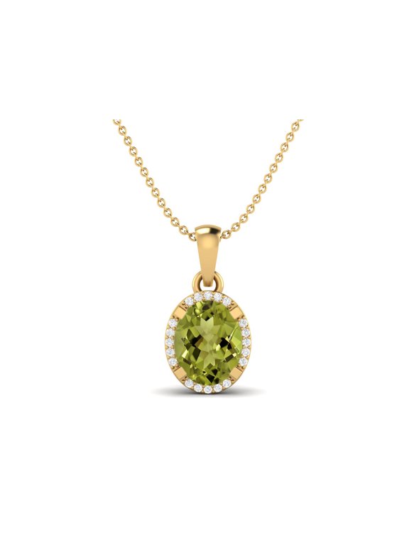 925 Sterling Silver Gold Vermeil Oval Peridot Solitaire Classic Valentines Day Gifts Pendant Necklace