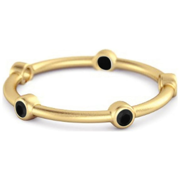 925 Sterling Silver Gold Vermeil Stackable Wedding Band Black Spinel Five Stone Women Mother's Day Gift Ring