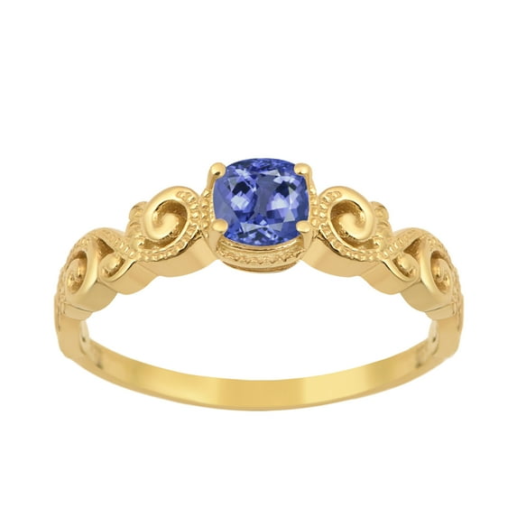 925 Sterling Silver Gold Vermeil Tanzanite Cushion 6mm Women's Solstic Mother's Day Gift Ring, 0.75 Ct