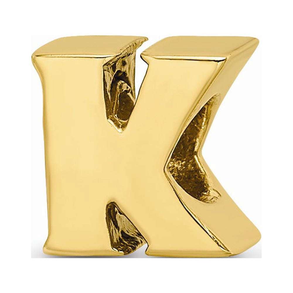 925 Sterling Silver Gold-plated Reflections Letter K Bead; for Adults and Teens; for Women and Men