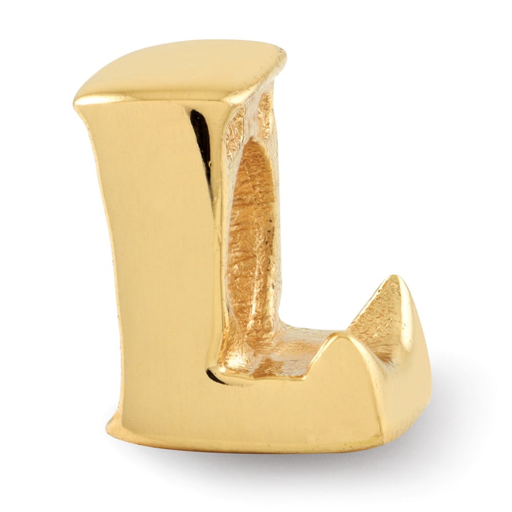 925 Sterling Silver Gold-plated Reflections Letter L Bead; for Adults and Teens; for Women and Men