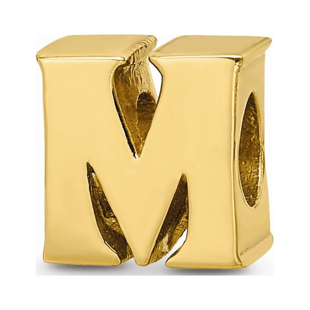 925 Sterling Silver Gold-plated Reflections Letter M Bead; for Adults and Teens; for Women and Men