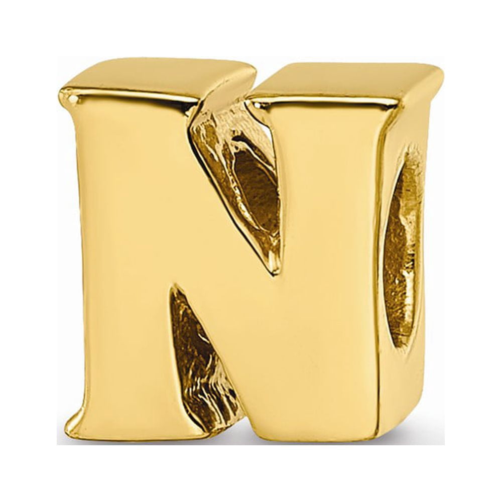 925 Sterling Silver Gold-plated Reflections Letter N Bead; for Adults and Teens; for Women and Men