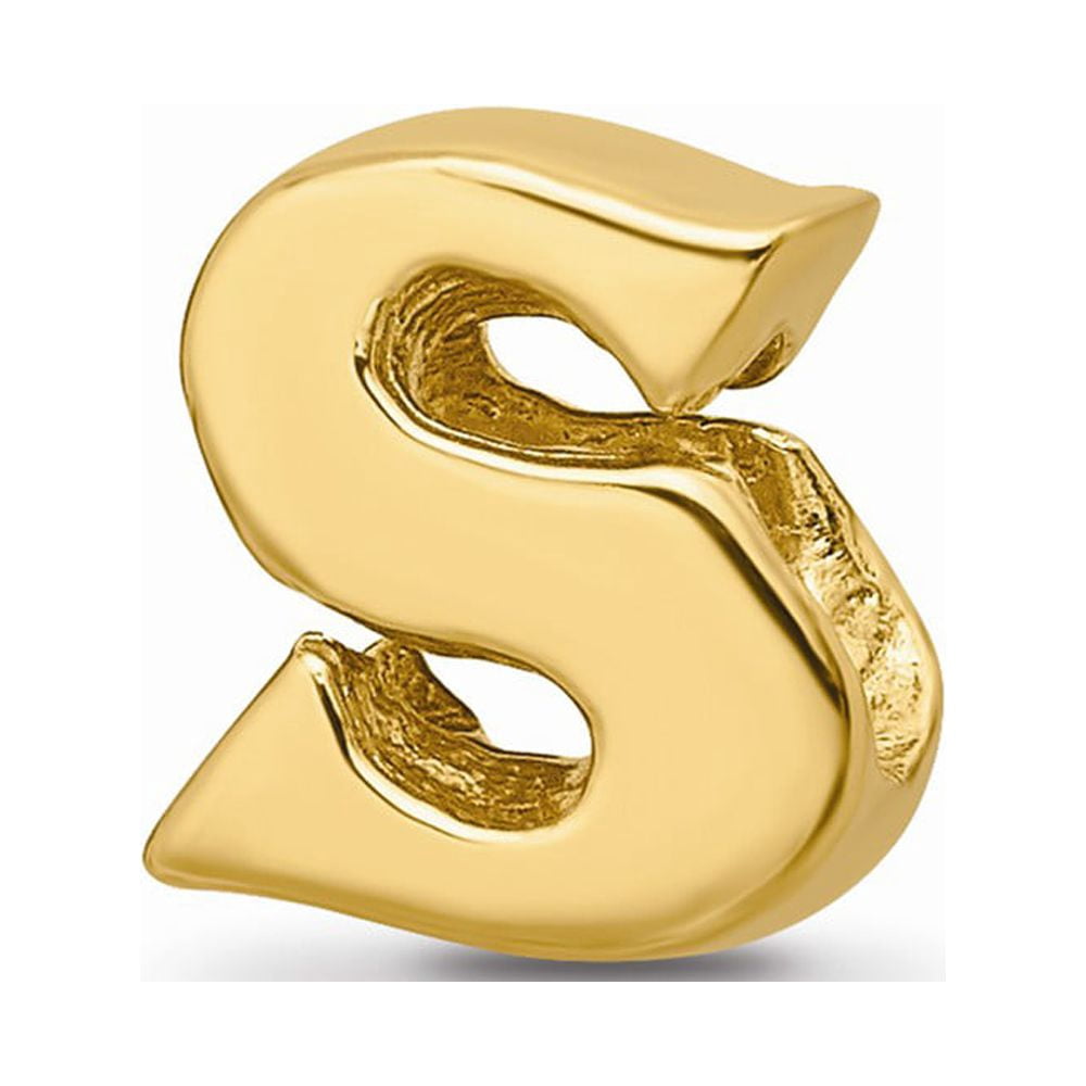 925 Sterling Silver Gold-plated Reflections Letter S Bead; for Adults and Teens; for Women and Men