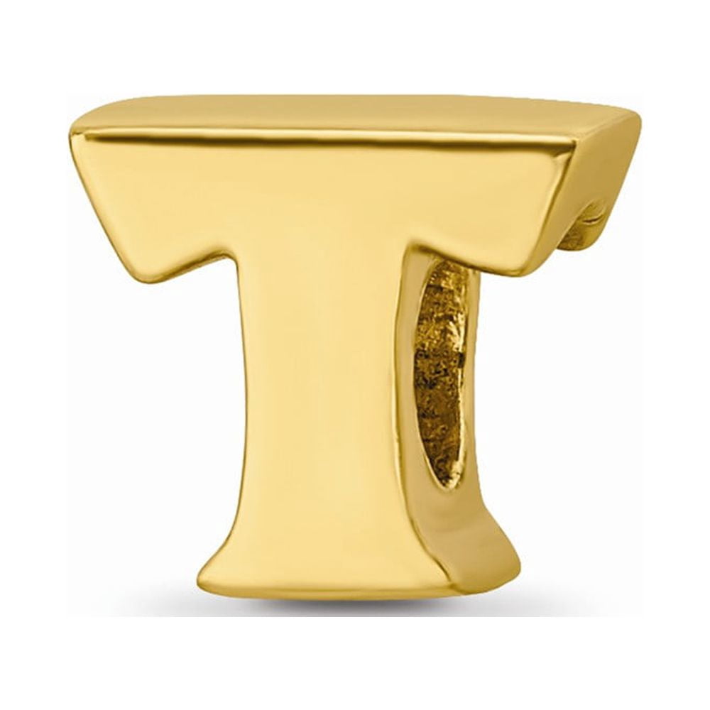 925 Sterling Silver Gold-plated Reflections Letter T Bead; for Adults and Teens; for Women and Men