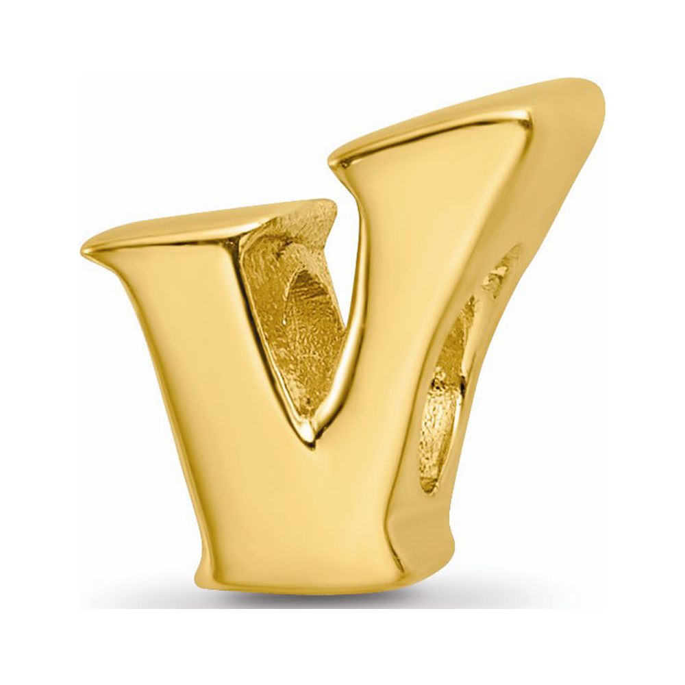 925 Sterling Silver Gold-plated Reflections Letter V Bead; for Adults and Teens; for Women and Men