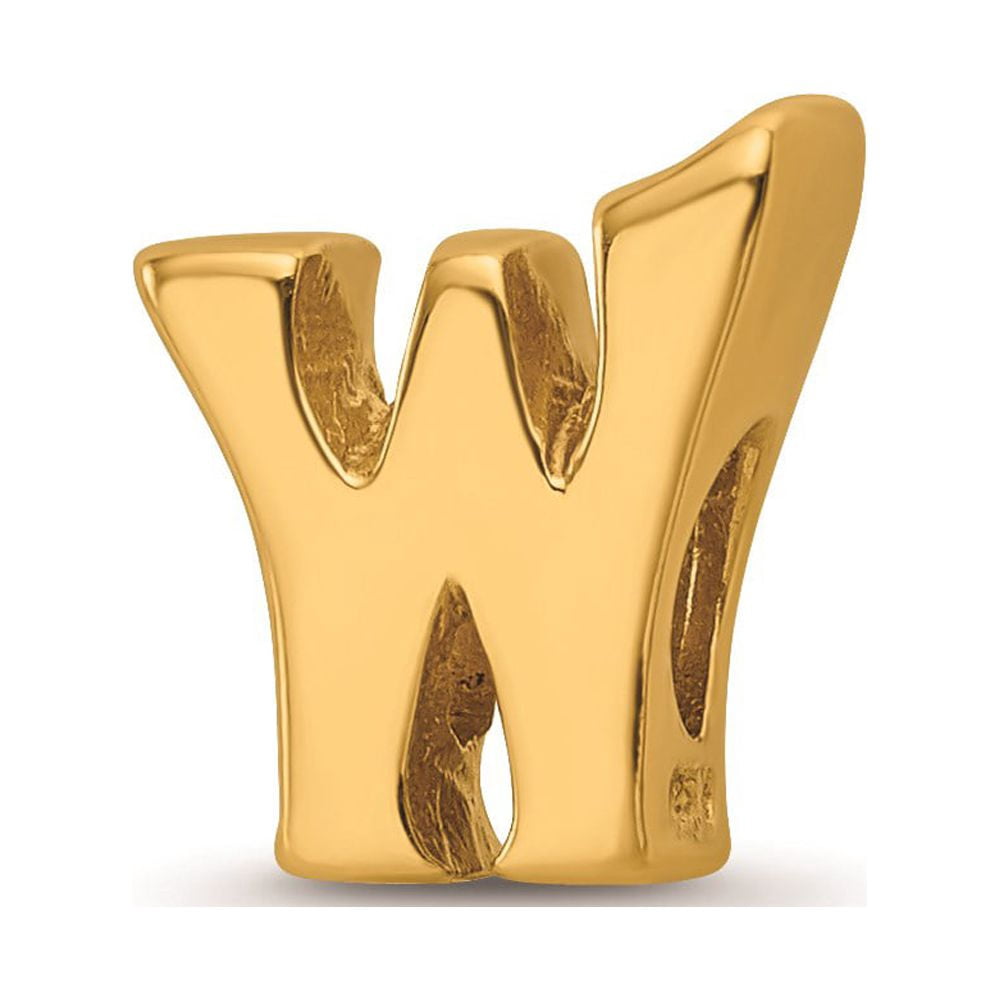 925 Sterling Silver Gold-plated Reflections Letter W Bead; for Adults and Teens; for Women and Men
