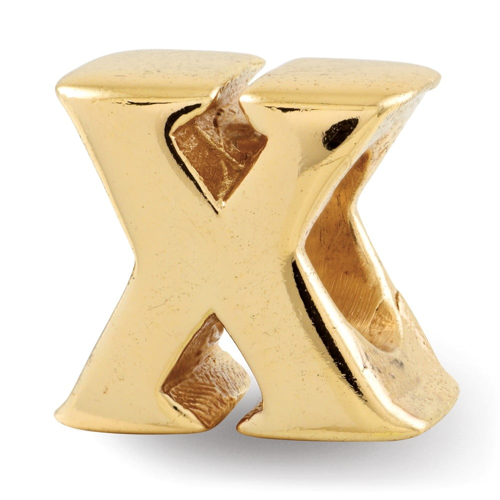 925 Sterling Silver Gold-plated Reflections Letter X Bead; for Adults and Teens; for Women and Men