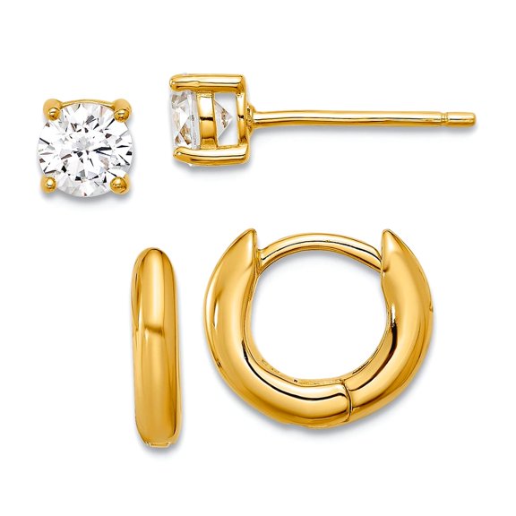 925 Sterling Silver Gold-tone 2.5mm Hoops/5mm Cubic Zirconia Stud Earrings Set Hoop Earring for Women