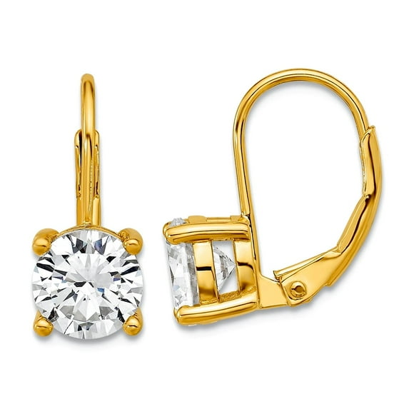 925 Sterling Silver Gold-tone 7mm Cubic Zirconia Leverback Earrings 16.6x7mm Wide Stud Earring for Women