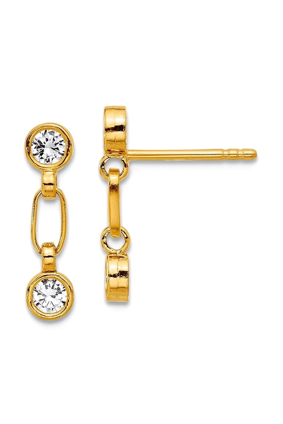 925 Sterling Silver Gold-tone Bezel Bezel Cubic Zirconia Post Long Drop Dangle Earrings 15.5x3.5mm Wide Dangle Earring f