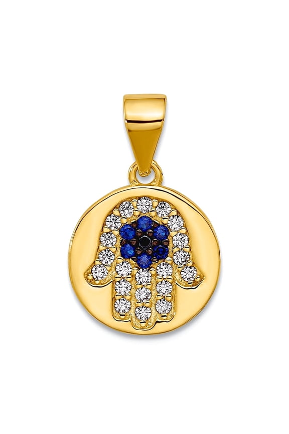 925 Sterling Silver Gold-tone Black Rhodium Cubic Zirconia and Nano Crystal Hamsa Pendant Necklace 13.86x12mm Wide 1.85m