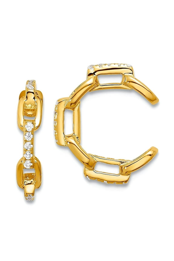 925 Sterling Silver Gold-tone Cubic Zirconia Chain Link Design Pair Of 2 Ear Cuffs 14.5x12.25mm Wide 3mm Thick Cuff Link