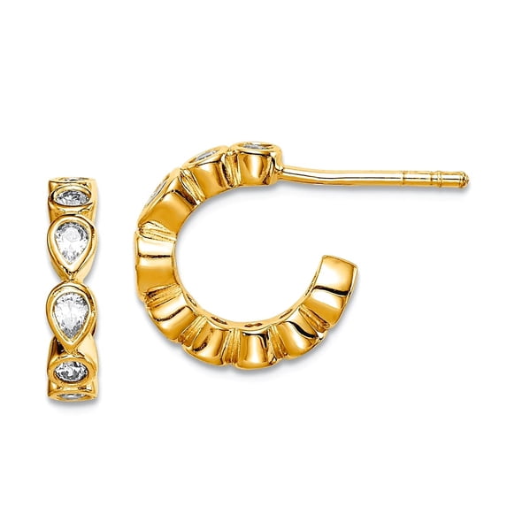 925 Sterling Silver Gold-tone Cubic Zirconia Hoop Earrings 13.5x12.5mm Wide 3.5mm Thick Hoop Earring for Women