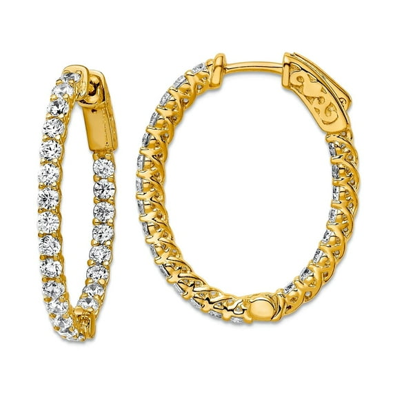 925 Sterling Silver Gold-tone Cubic Zirconia In and Out Oval Hoop Earrings 29.9x24.04mm Wide 2.35mm Thick Hoop Earring f