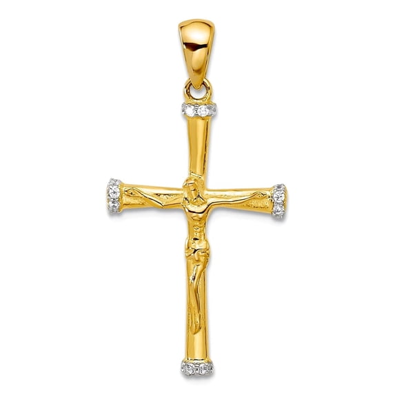 925 Sterling Silver Gold-tone Cubic Zirconia Latin Crucifix Religious Faith Cross Pendant Necklace 27.25x16.1mm Wide 2.6