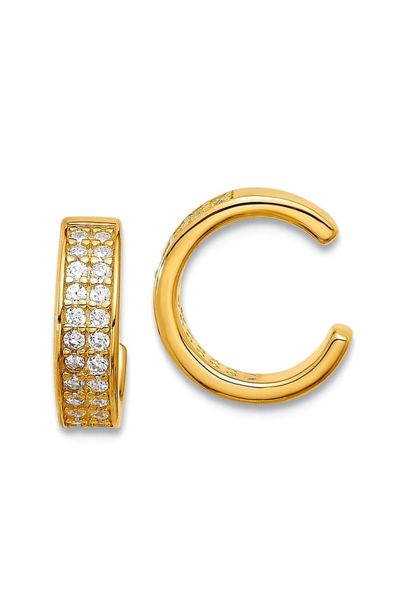 925 Sterling Silver Gold-tone Cubic Zirconia Pair Of 2 Ear Cuffs 10.4x9.2mm Wide 3mm Thick Ear Cuff for Women